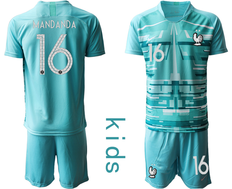 2021 European Cup France lake blue Youth goalkeeper #16 soccer jerseys->youth soccer jersey->Youth Jersey